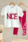 Miniğimin Cicileri Nice Kabartma Detaylı Kız Çocuk Taytlı Takım - Fuşya
