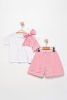 Miniğimin Cicileri Fiyonk Detaylı Pötikare Şortlu Kız Çocuk 2 li Takım - Pembe