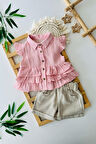 Miniğimin Cicileri Müslin Fırfır Detaylı Kız Çocuk Şortlu Takım - Pembe