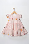 Miniğimin Cicileri Nakış işleme Pamuk Kız Çocuk Elbise - Pudra