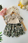 Miniğimin Cicileri Eteği Zambak Desenli Renkli Payetli Kız Çocuk 2 li Takım - Yeşil