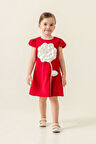 Miniğimin Cicileri Gül Desenli A Kesim Kız Çocuk Kısa Kol Elbise - Kırmızı