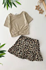 Miniğimin Cicileri Leopar Etekli Simli Crop lü Kız Çocuk Takım - Altın