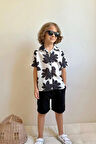 Miniğimin Cicileri Yaprak Desenli Müslin Şortlu Erkek Çocuk Takım - Siyah
