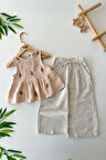 Miniğimin Cicileri Müslin İşlemeli Arka Düğme Detaylı Kız Çocuk Takım - Kahve