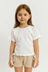 Miniğimin Cicileri Yandan Bağlama Detaylı Kaşkorse Kız Çocuk Crop - Beyaz