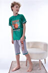 Miniğimin Cicileri (6-11 Yaş) Basketbol Desenli Erkek Çocuk Kapri Takım - Yeşil