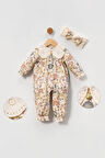 Miniğimin Cicileri Fisto Yaka Detaylı Kız Bebe Karışık Desen Tulum - Bej