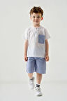 Miniğimin Cicileri Cep Detaylı Şortlu Keten Erkek Çocuk 2 li Takım - Mavi