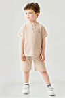 Miniğimin Cicileri Cep Detaylı Şortlu Keten Erkek Çocuk 2 li Takım - Bej