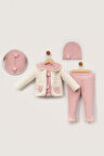 Minigimin Cicileri Yaka Nakış Papatya Motif Desen 4 lü Kız Bebek Takım - Pembe