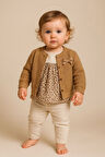 Miniğimin Cicileri Triko Hırkalı Leopar Kız Çocuk 3 lü Takım - Krem