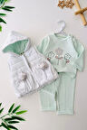 Miniğimin Cicileri Papatya 3d Detaylı Şişme Yelekli 3 lü Kız Bebe Takım - Su Yeşili