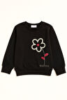 Miniğimin Cicileri Beautiful Çiçek Detaylı Kız Çocuk Sweatshirt - Siyah