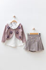 Miniğimin Cicileri Papatya Detaylı ve Ekose Şortetekli Kız Çocuk 3 lü Takım - Mor