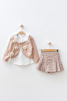 Miniğimin Cicileri Papatya Detaylı ve Ekose Şortetekli Kız Çocuk 3 lü Takım - Pembe