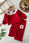 Miniğimin Cicileri Yaka Dantel Çilek Detaylı Kız Çocuk Takım - Kırmızı