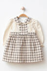 Miniğimin Cicileri Ekose Düğme Detaylı Kız Çocuk Pamuk Elbise - Siyah