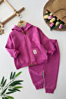 Miniğimin Cicileri Basic Kapüşonlu Kız Çocuk Çiçek Detaylı 2 li Mevsimlik Takım - Mor