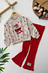 Miniğimin Cicileri Kiraz Panç İşleme Detaylı Beli Lastikli Kız Çocuk Takım - Kırmızı
