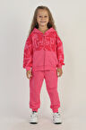 Miniğimin Cicileri Çiçek Desenli Kapüşonlu 2’li Eşofman Takımı - Fuşya