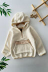 Miniğimin Cicileri Kanguru Cep Detaylı Kapüşonlu Unisex Çocuk Polar Sweat - Bej