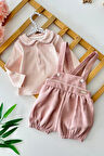 Miniğimin Cicileri Kışlık Kız Bebek Askılı Şort Tulum (Salopet) Takım - Pudra