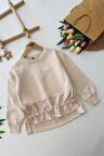 Miniğimin Cicileri Fırfır Detaylı Lastikli Kız Çocuk Sweatshirt - Bej