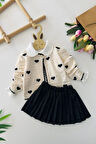 Miniğimin Cicileri Kalp Desenli Triko Hırkalı Pileli Etekli 3 lü Kız Takımı - Siyah