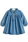 Miniğimin Cicileri Kalp Baskılı  Kız Çocuk Soft Kot Elbise - Mavi