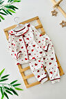 Miniğimin Cicileri Kalp Baskılı Penye Kız Bebe Pijama Takımı - Kırmızı