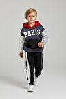 Miniğimin Cicileri Paris Baskılı Kapüşonlu Kışlık Erkek Çocuk Takım - Lacivert