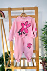 Miniğimin Cicileri Papatya Baskı Ön Ve Arka Detaylı Kız Çocuk Kışlık Takım - Pembe