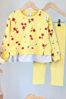 Miniğimin Cicileri Gömlek Detaylı Çiçek Baskılı Kız Çocuk 2 li Takım - Sarı