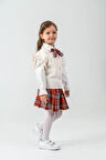 Miniğimin Cicileri Süveterli Fırfır Kol Detaylı Ekose Etek Kombini - Kahve