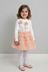 Miniğimin Cicileri Çift Çiçek Detaylı Kız Çocuk Gül İşleme Takım - Somon