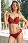 Meba Kadın Balenli Dantelli Destekli Push-up Bordo Sütyen Takım 4487