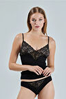 Kadın Dantelli Penye Atlet Külot Kaşkorse Set Siyah 602