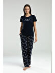 Kadın Lacivert Kısa Kol Pijama Takım -3232