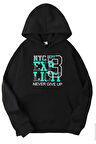 Siyah nyc baskılı kapüşonlu sweatshirt