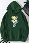 Peluş Ayı Baskılı Kapüşonlu Sweatshirt