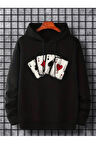 İskambil Kart Desenli Kapüşonlu Sweatshirt