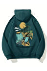 Beach Baskılı Kapüşonlu Sweatshirt