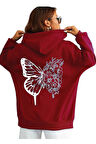 Unisex Kelebek Baskılı Kapüşonlu Sweatshirt