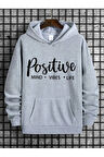 Positive Baskılı Kapüşonlu Sweatshirt
