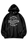 Unisex Siyah Kapüşonlu Vintage Baskılı Sweatshirt
