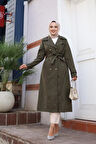 Kadın Düğmeli Kuşaklı Trençkot