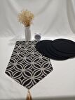 Meryemce Ev Tekstili Yuvarlak Siyah Yuvarlak Desenli Runner Amerikan Servis Takımı 6 Kişilik