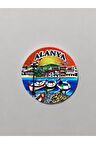ALANYA Temalı Kabartma Polyester Magnet. 7cm çap. Turuncu