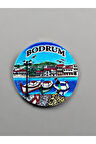 BODRUM Temalı Kabartmalı Polyester Magnet. 6,5cm çap Mavi